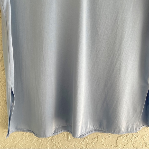 Eileen Fisher blue silk short sleeve v-neck blouse top side slits XS - Picture 4 of 9